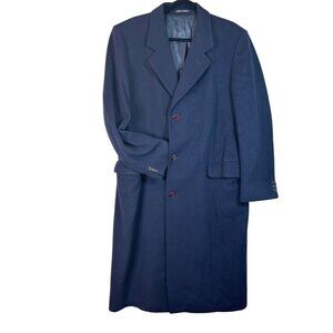 Brettons Men’s Full Length Wool Coat 42R Navy Blue Made in England Classic Vtg